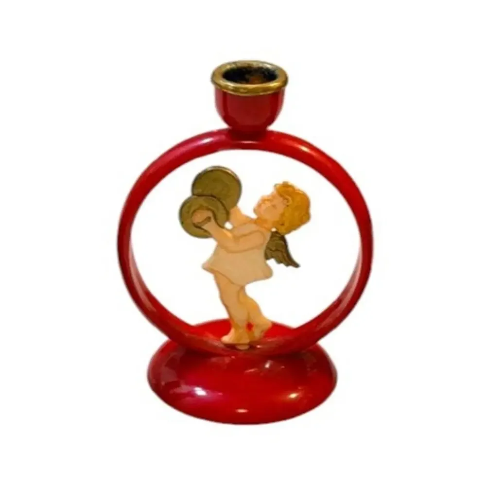 Vintage West German Celluloid Angel Candle Holders Set 5 Red Christmas Choir
